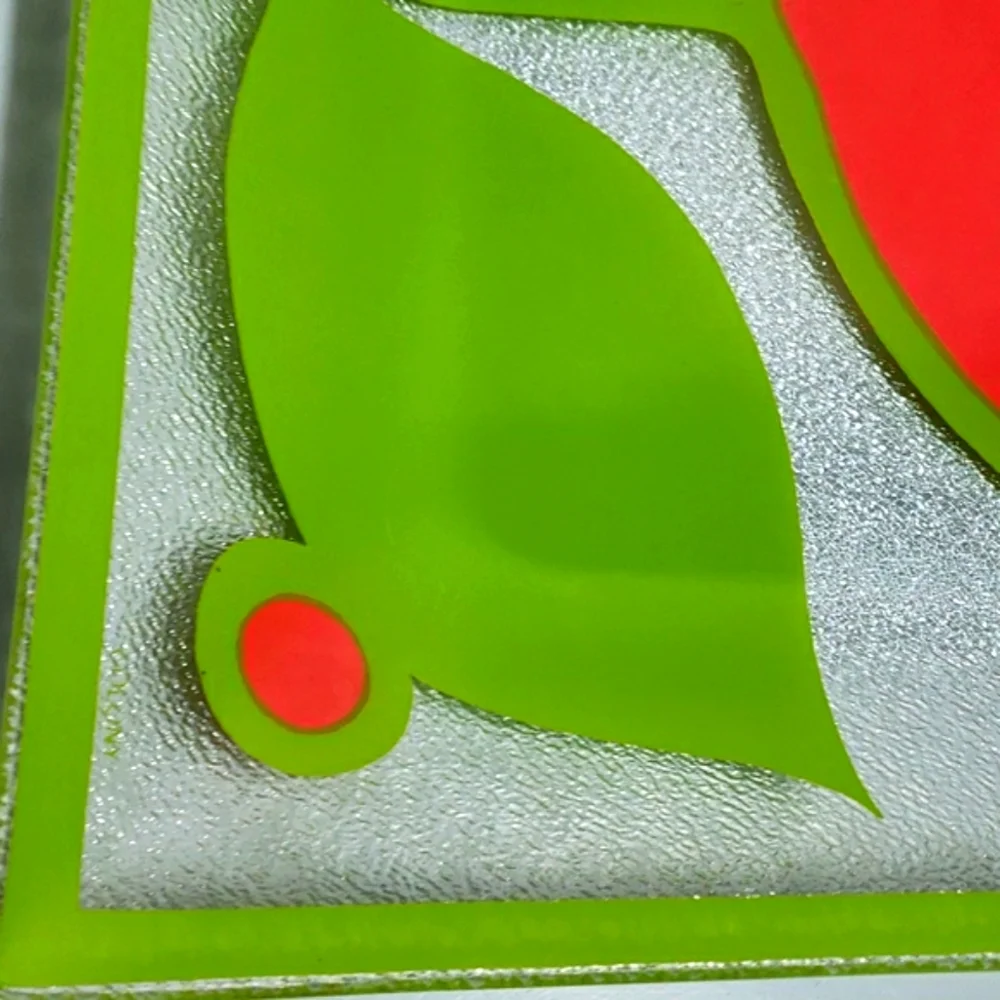 VTG 60S COLONY Glass Red Tulip & Green Leaf Clear Glass Square Serving Dish